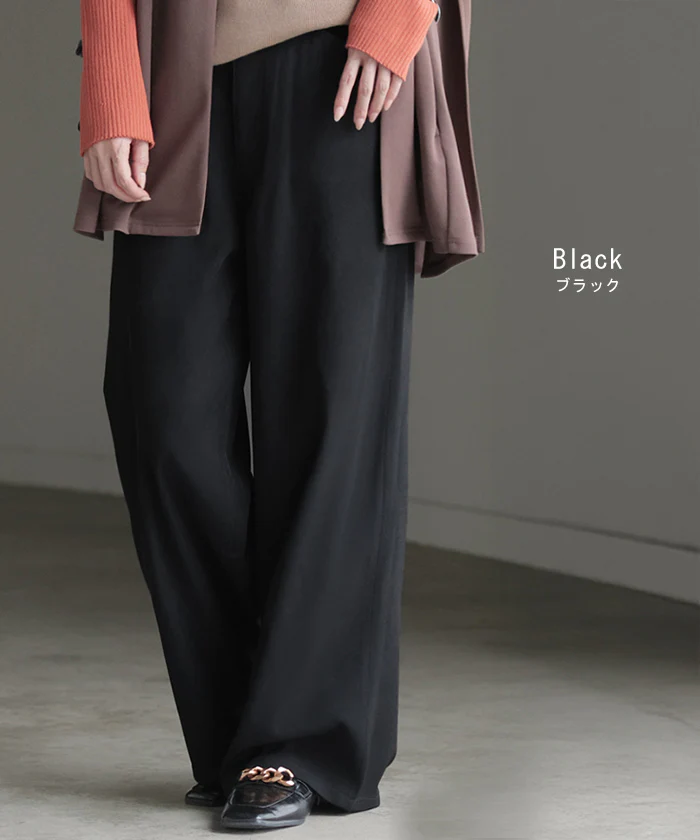 パンツ ワイド 裏起毛 レディース ワイドパンツ ロング ロングパンツ ボトムス ボトム ストレート 微起毛 ズボン ゆったり ハイウエスト ストレッチ ウエストゴム ポケット 美脚 オフィスカジュアル きれいめ カジュアル 通勤 体型カバー 黒 グレー 秋 冬 HUG.U - Image 12
