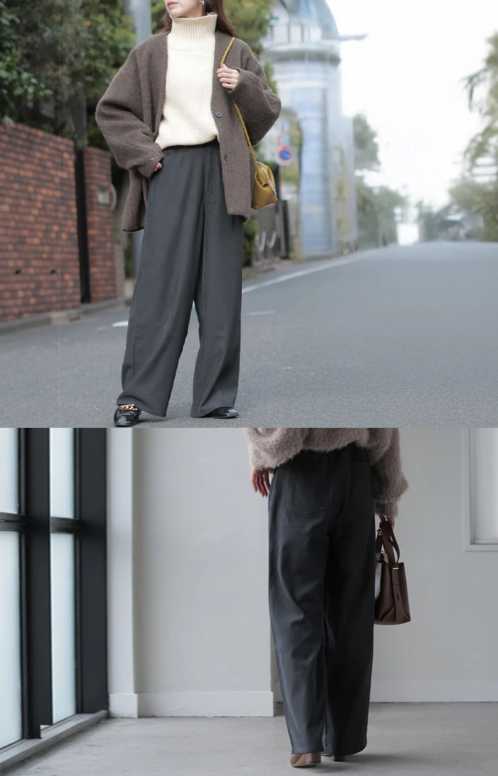 パンツ ワイド 裏起毛 レディース ワイドパンツ ロング ロングパンツ ボトムス ボトム ストレート 微起毛 ズボン ゆったり ハイウエスト ストレッチ ウエストゴム ポケット 美脚 オフィスカジュアル きれいめ カジュアル 通勤 体型カバー 黒 グレー 秋 冬 HUG.U - Image 19