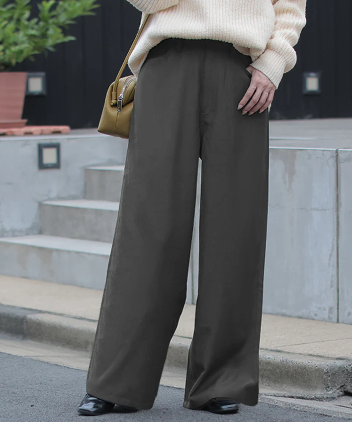 パンツ ワイド 裏起毛 レディース ワイドパンツ ロング ロングパンツ ボトムス ボトム ストレート 微起毛 ズボン ゆったり ハイウエスト ストレッチ ウエストゴム ポケット 美脚 オフィスカジュアル きれいめ カジュアル 通勤 体型カバー 黒 グレー 秋 冬 HUG.U - Image 28