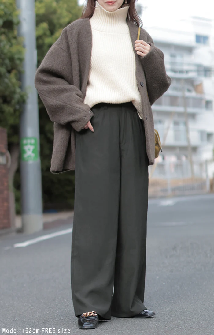 パンツ ワイド 裏起毛 レディース ワイドパンツ ロング ロングパンツ ボトムス ボトム ストレート 微起毛 ズボン ゆったり ハイウエスト ストレッチ ウエストゴム ポケット 美脚 オフィスカジュアル きれいめ カジュアル 通勤 体型カバー 黒 グレー 秋 冬 HUG.U - Image 3