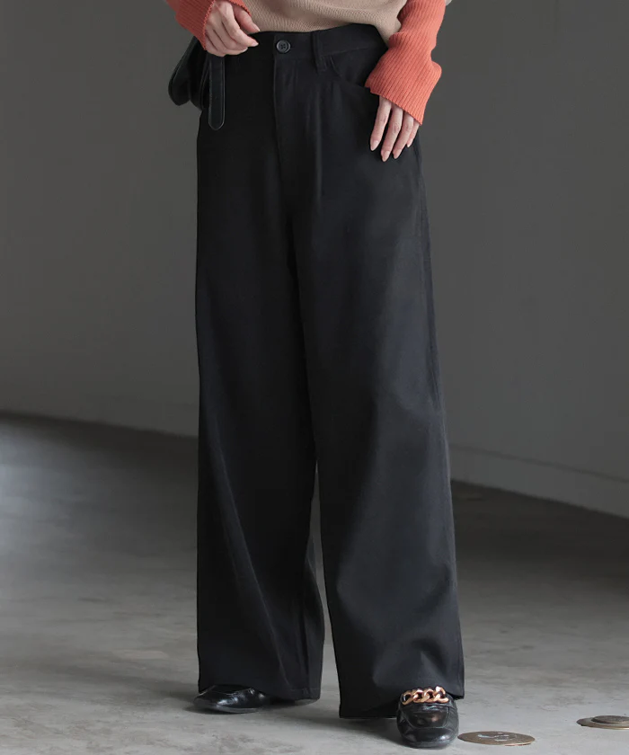 パンツ ワイド 裏起毛 レディース ワイドパンツ ロング ロングパンツ ボトムス ボトム ストレート 微起毛 ズボン ゆったり ハイウエスト ストレッチ ウエストゴム ポケット 美脚 オフィスカジュアル きれいめ カジュアル 通勤 体型カバー 黒 グレー 秋 冬 HUG.U - Image 5