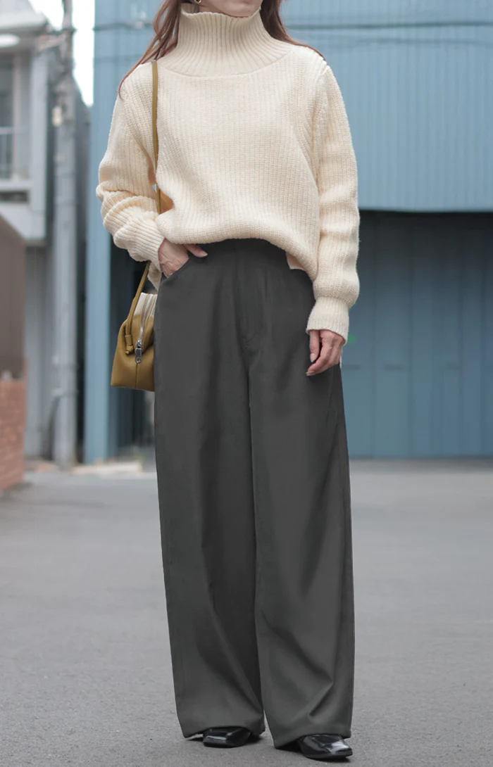 パンツ ワイド 裏起毛 レディース ワイドパンツ ロング ロングパンツ ボトムス ボトム ストレート 微起毛 ズボン ゆったり ハイウエスト ストレッチ ウエストゴム ポケット 美脚 オフィスカジュアル きれいめ カジュアル 通勤 体型カバー 黒 グレー 秋 冬 HUG.U - Image 8