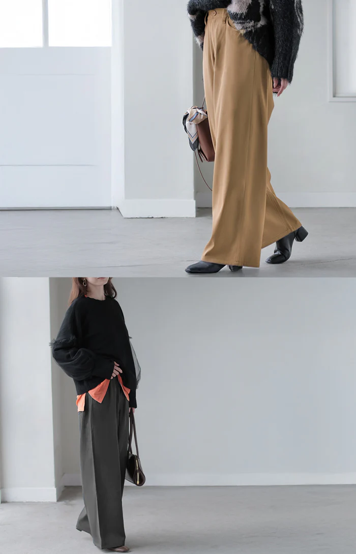 パンツ ワイド 裏起毛 レディース ワイドパンツ ロング ロングパンツ ボトムス ボトム ストレート 微起毛 ズボン ゆったり ハイウエスト ストレッチ ウエストゴム ポケット 美脚 オフィスカジュアル きれいめ カジュアル 通勤 体型カバー 黒 グレー 秋 冬 HUG.U - Image 9
