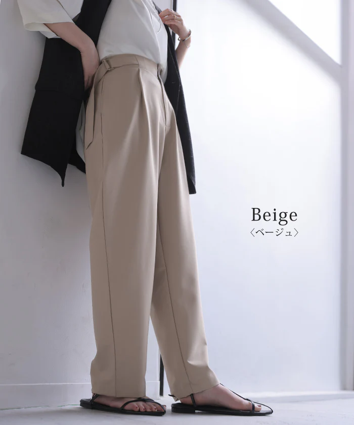 「すっきり美脚シルエット」 パンツ テーパード レディース スラックス ロング 洗える ボトムス 美脚 シワになりにくい ストレッチ サイドベルト 体型カバー 黒 ベージュ 青 黄 春 夏 Bee Bouquet - Image 15