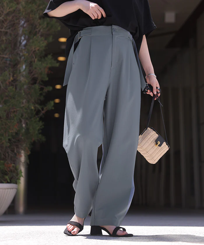 「すっきり美脚シルエット」 パンツ テーパード レディース スラックス ロング 洗える ボトムス 美脚 シワになりにくい ストレッチ サイドベルト 体型カバー 黒 ベージュ 青 黄 春 夏 Bee Bouquet - Image 28