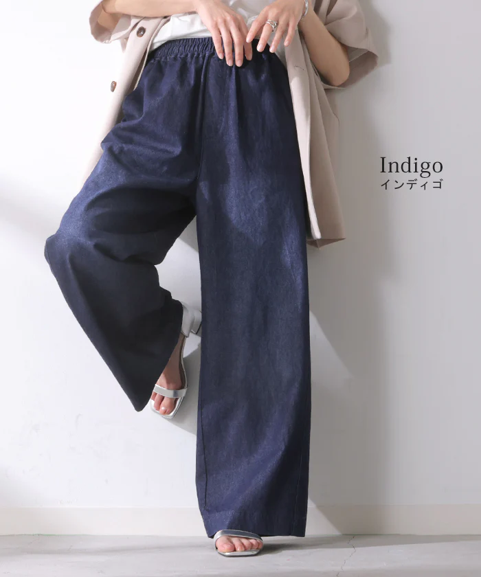 「穿くだけで細見え」 パンツ デニム ワイド イージーパンツ レディース ボトム ロング ジーパン ボトムス ずぼん ウエストゴム 楽ちん ゆったり カジュアル ライトオンス 薄手 ユーズドブルー インディゴ 春 夏 Bee Bouquet - Image 12