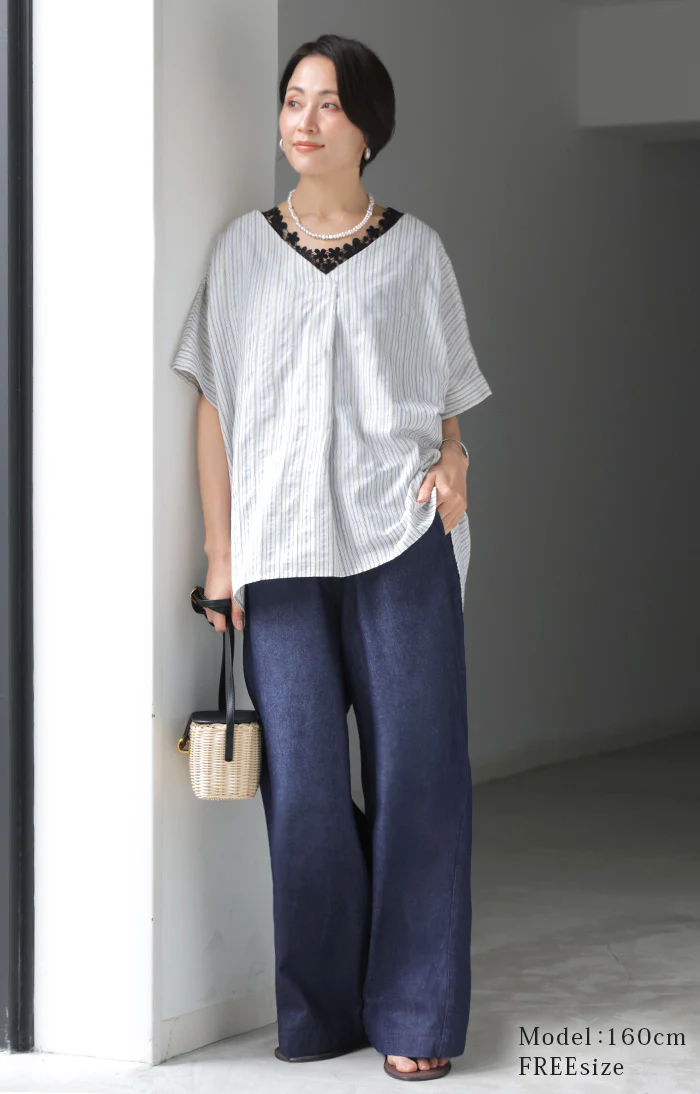 「穿くだけで細見え」 パンツ デニム ワイド イージーパンツ レディース ボトム ロング ジーパン ボトムス ずぼん ウエストゴム 楽ちん ゆったり カジュアル ライトオンス 薄手 ユーズドブルー インディゴ 春 夏 Bee Bouquet - Image 21