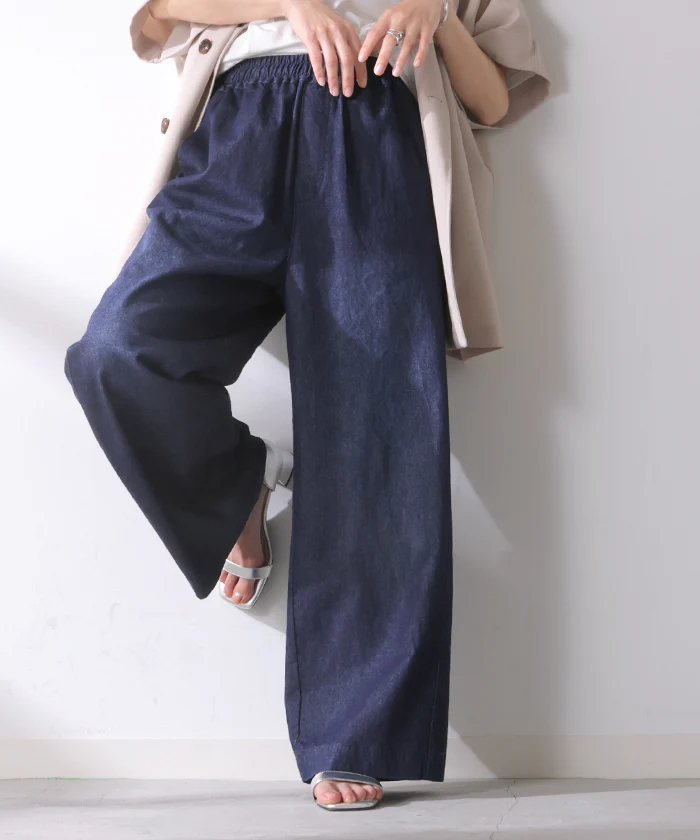 「穿くだけで細見え」 パンツ デニム ワイド イージーパンツ レディース ボトム ロング ジーパン ボトムス ずぼん ウエストゴム 楽ちん ゆったり カジュアル ライトオンス 薄手 ユーズドブルー インディゴ 春 夏 Bee Bouquet - Image 27