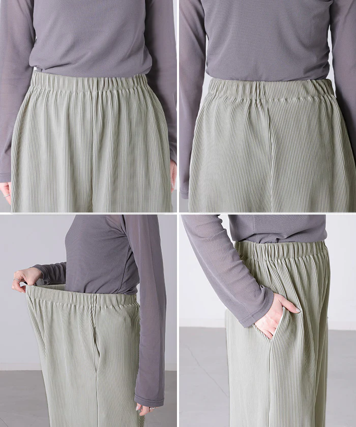 「ふわっと配色メローパンツ」 パンツ ワイド プリーツ メロー レディース ボトムス ロング ワイドパンツ プリーツパンツ 配色 バイカラー メロウ リラックス ウエストゴム ストレッチ 楽ちん 体型カバー ゆったり 黒 ブラック 春 夏 Bee Bouquet - Image 22