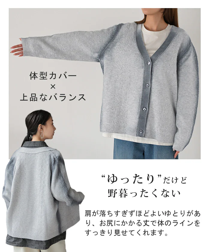 カーディガン ニット モヘア グラデーション 配色 レディース トップス ロング カーデ セーター ニットカーディガン オーバー 長袖 バイカラー Vネック リブ チュニック レイヤード ゆったり 大きいサイズ - Image 17