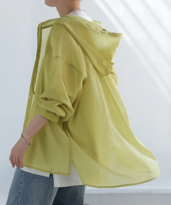 2026SS新作 「涼感シアーでこなれ見え」 フード付き シアーシャツ フード 体型カバー ゆったり シャツ パーカー レディース 羽織り 長袖 日よけ 冷房対策 日焼け対策 ワッシャー お尻が隠れる 黒 春 夏 Bee Bouquet ビーブーケ - Image 27