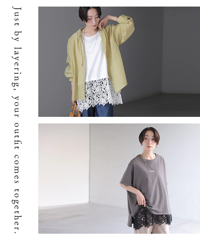 タンクトップ インナー レース 花柄 レディース ■7月中旬入荷 トップス タンク キャミソール クルーネック レイヤード スリット 裾レース 綿 異素材MIX 花柄レース 重ね 柔らかい 着回し ゆったり 体型カバー 大きいサイズ カジュアル きれいめ お尻隠れる 黒 白 ビーブーケ メール便 - Image 15