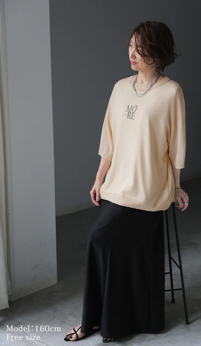 「抜け感シアーで大人見え」 ニット ロゴ プリント レディース トップス サマーニット ニット 半袖 Tシャツ シアー 透け感 半袖 ゆったり 体型カバー レイヤード グレー 緑 ベージュ 春 夏 Bee Bouquet メール便 - Image 21