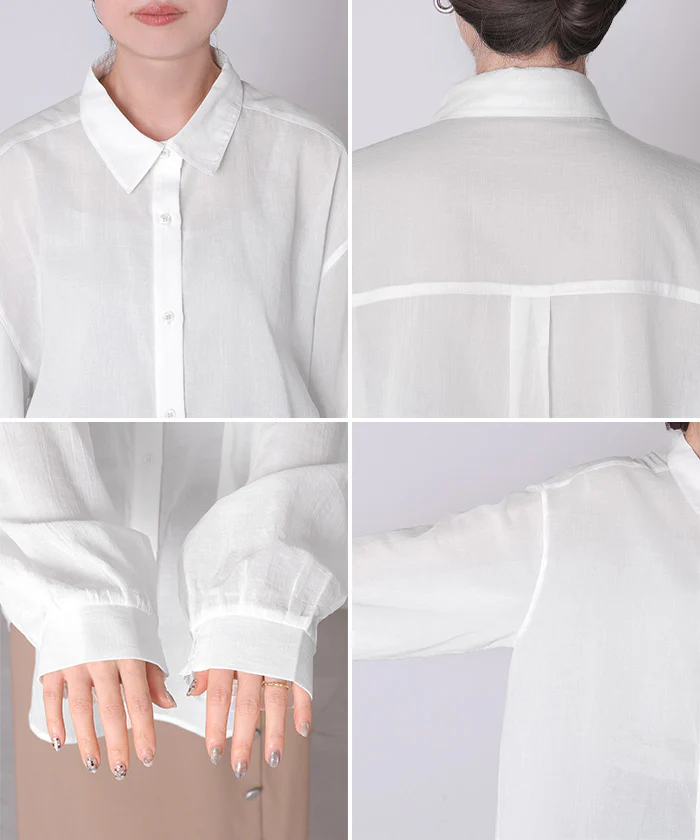 「涼しげシアーで魅せる」 シャツ アウター カシュクール シアー " 3WAY " レディース トップス ロング チュニック ブラウス 羽織り 綿100% ボタン 長袖 ライトアウター 体型カバー 透け感 ゆったり 白 黄 水色 黒 春 夏 Bee Bouquet - Image 22