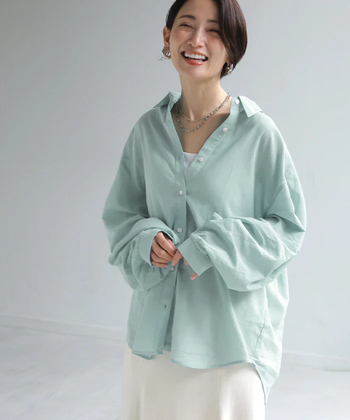 「涼しげシアーで魅せる」 シャツ アウター カシュクール シアー " 3WAY " レディース トップス ロング チュニック ブラウス 羽織り 綿100% ボタン 長袖 ライトアウター 体型カバー 透け感 ゆったり 白 黄 水色 黒 春 夏 Bee Bouquet - Image 27
