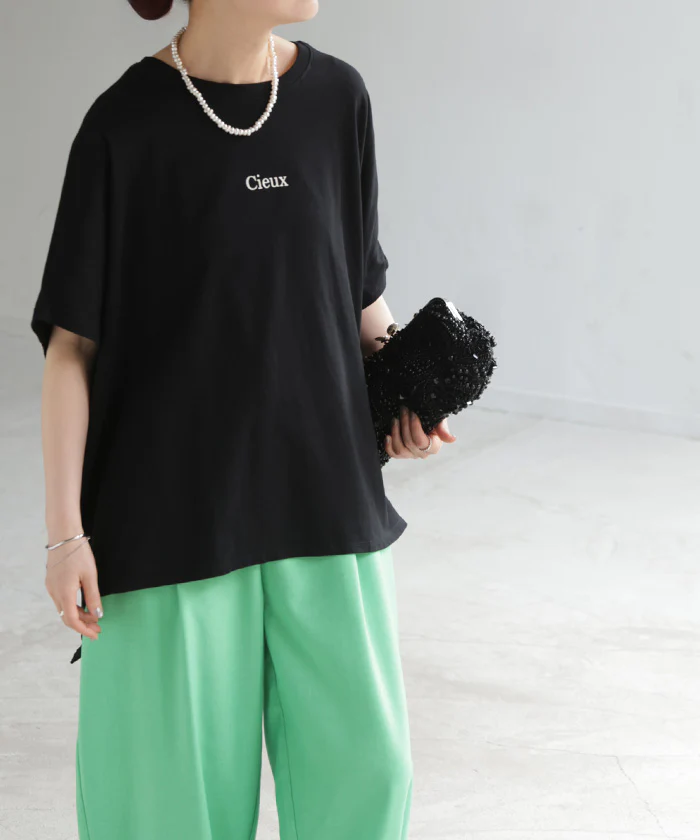 プリントT 「理想のオーバーサイズ」 一枚でサマになる ゆったり レディース Tシャツ 半袖 プリント カットソー ゆったり スリット 体型カバー ホワイト オレンジ ダークグレー ブラック 春夏 Bee Bouquet - Image 5