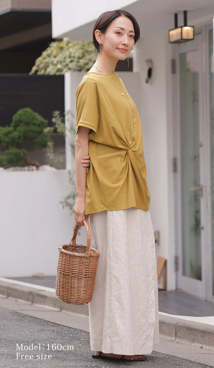「絶妙くびれメイク」 ねじれT ツイスト Tシャツ ノースリーブ レディース トップス カットソー ゆったり 体型カバー スタイルアップ 着痩せ きれいめ 白 黒 黄色 春 夏 Bee Bouquet - Image 21