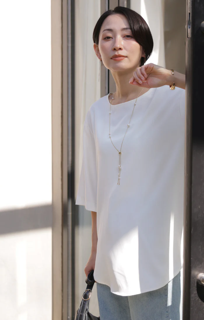 「Tシャツ感覚」 ブラウス Tブラウス レディース トップス シャツ 半袖 カットソー Tシャツ ティーシャツ プルオーバー バックボタン ジョーゼット 体型カバー ゆったり お尻が隠れる きれいめ 白 黒 春 夏 Bee Bouquet メール便 - Image 20