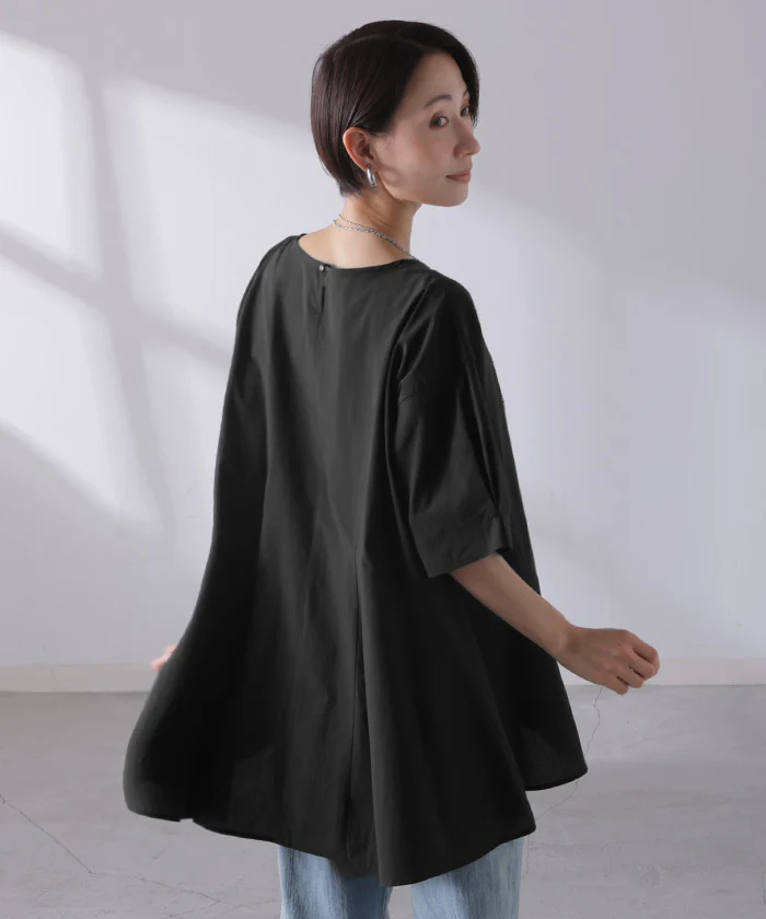 「揺れ感で魅せる」 ブラウス フレア シャツ レディース トップス ロング チュニック フレア Aライン ワッシャー シワ加工 タック 半袖 綿100 Uネック お尻が隠れる 体型カバー 白 黒 ピンク 春 夏 Bee Bouquet - Image 26