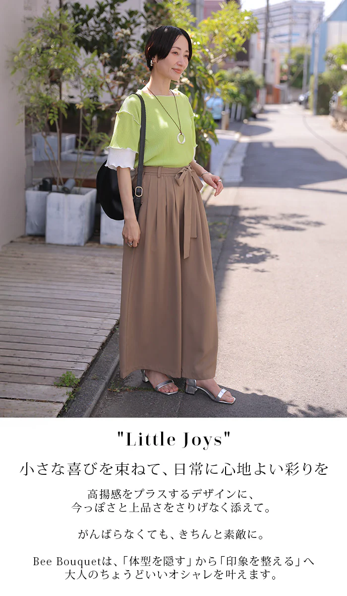 「袖で魅せる大人配色」 トップス プリーツ 配色 レディース ロング Tシャツ カットソー ティーシャツ チュニック プルオーバー 半袖 5分袖 メロー 薄手 ストレッチ ゆったり お尻隠れる 二の腕カバー 体型カバー 黒 白 春 夏 Bee Bouquet - Image 2