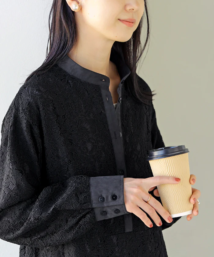 ワンピース レース シャツ 異素材 MIX レディース ワンピ ロング ロングワンピース シャツワンピース Aライン マキシワンピース ロングシャツ ロングワンピ チクチクしない ウエストゴム 長袖 きれいめ 体型カバー ゆったり 秋 冬 - Image 14