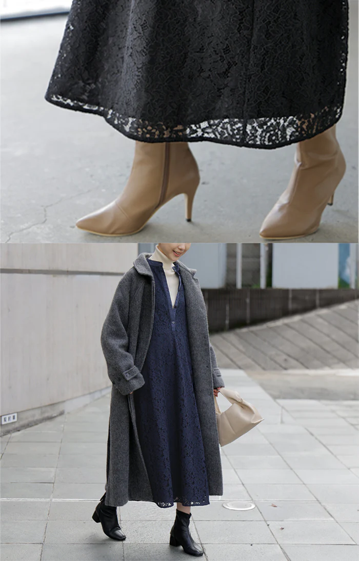 ワンピース レース シャツ 異素材 MIX レディース ワンピ ロング ロングワンピース シャツワンピース Aライン マキシワンピース ロングシャツ ロングワンピ チクチクしない ウエストゴム 長袖 きれいめ 体型カバー ゆったり 秋 冬 - Image 4