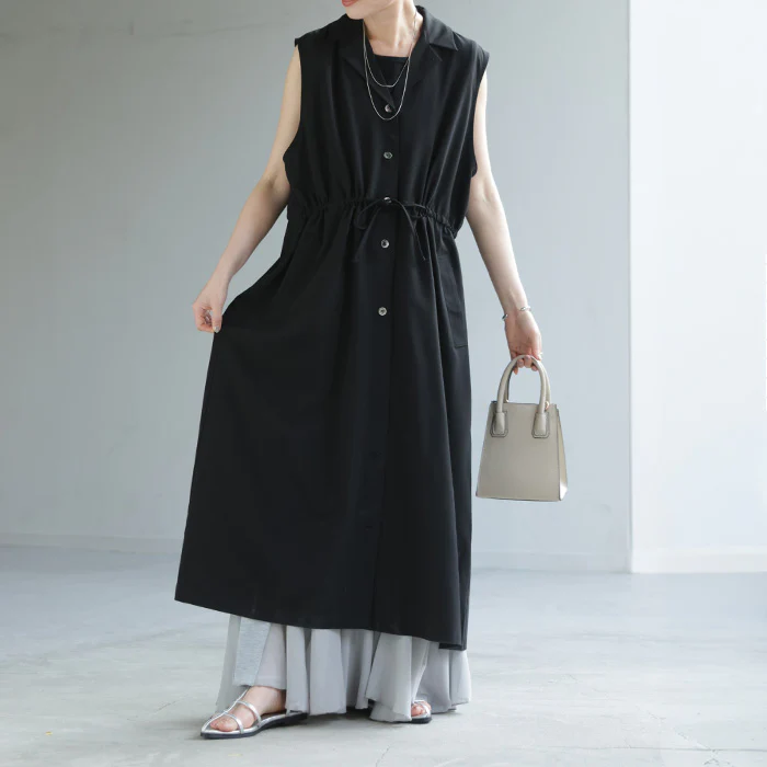 「着こなし自由」 2way ジレ ワンピース レディース ロングジレ ベスト 羽織 ゆったり 前開き レイヤード 体型カバー 重ね着 ドレープ ブラウン 黒 グレー きれいめ カジュアル 春 夏 Bee Bouquet - Image 26