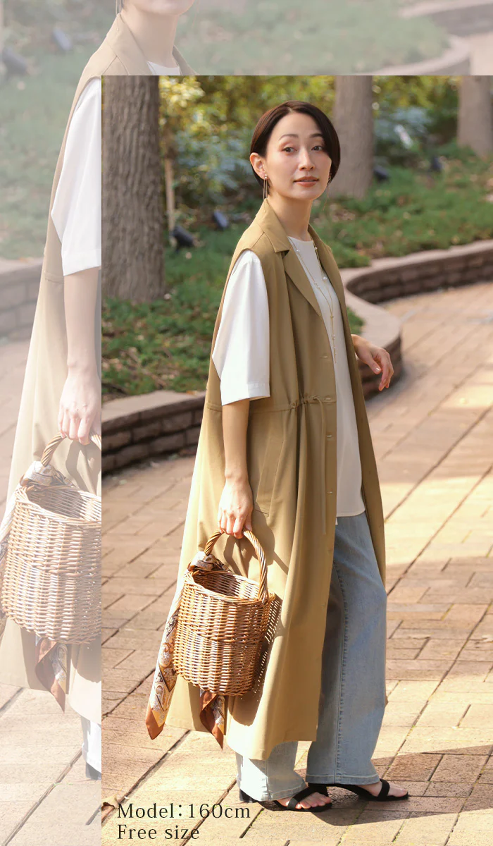 「着こなし自由」 2way ジレ ワンピース レディース ロングジレ ベスト 羽織 ゆったり 前開き レイヤード 体型カバー 重ね着 ドレープ ブラウン 黒 グレー きれいめ カジュアル 春 夏 Bee Bouquet - Image 7