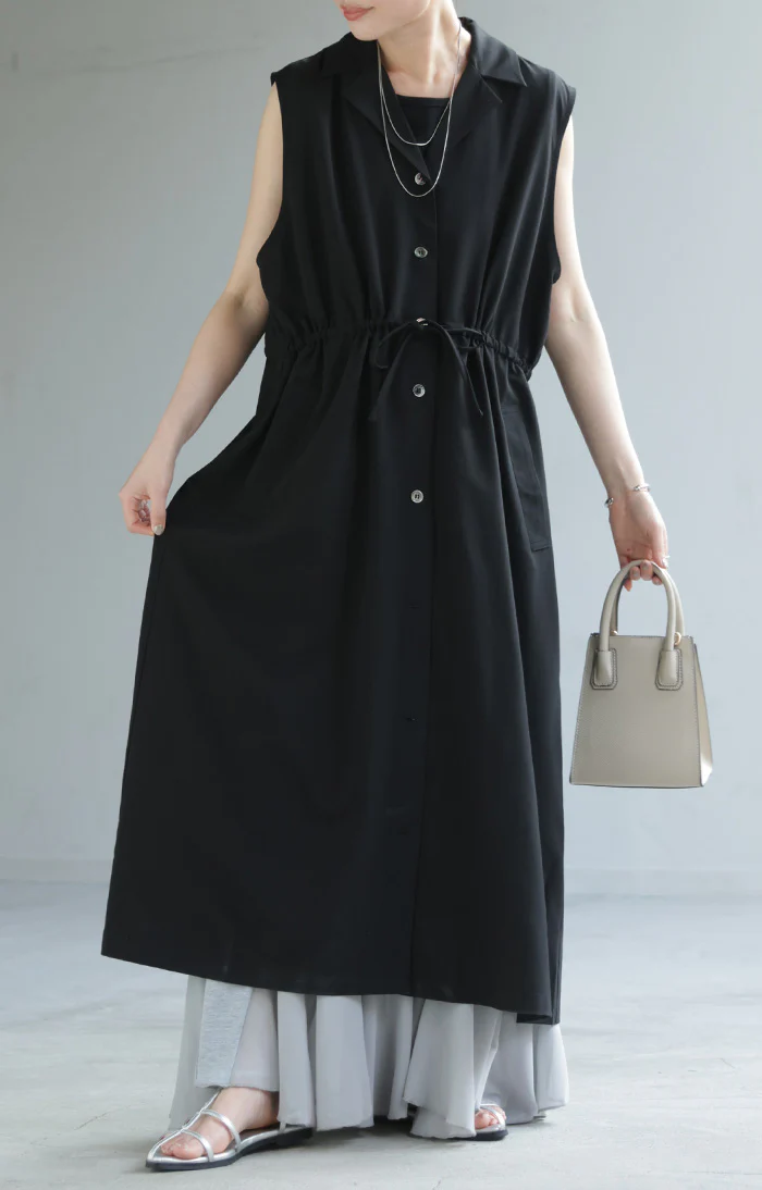 「着こなし自由」 2way ジレ ワンピース レディース ロングジレ ベスト 羽織 ゆったり 前開き レイヤード 体型カバー 重ね着 ドレープ ブラウン 黒 グレー きれいめ カジュアル 春 夏 Bee Bouquet - Image 8
