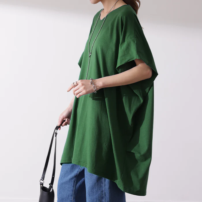 大きいサイズ「二の腕、撃退」 Tシャツ カットソー ロング ドルマンスリーブ トップス 二の腕カバー きれいめ レディース インナー ティーシャツ チュニック 体型カバー 半袖 大きいサイズ Vネック お尻が隠れる 無地 黒 春 夏 HUG.U メール便 - Image 37