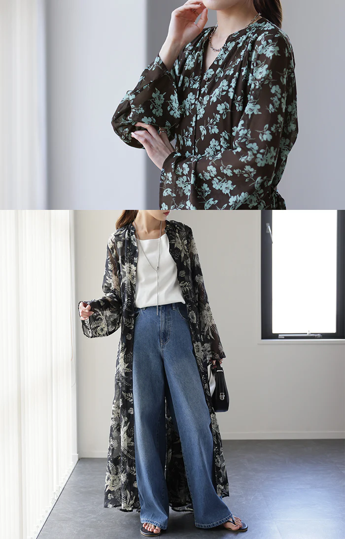 「失敗なし」 シフォンワンピ 2点セット ワンピ ■一部7月中旬入荷 シフォンワンピース シャツ ワンピース ロングワンピース ロング レディース マキシ ペチコート 長袖 きれいめ 透け 花柄 体型カバー シフォン 大きいサイズ 小花柄 Aライン 黒 緑 春 夏 HUG.U - Image 3