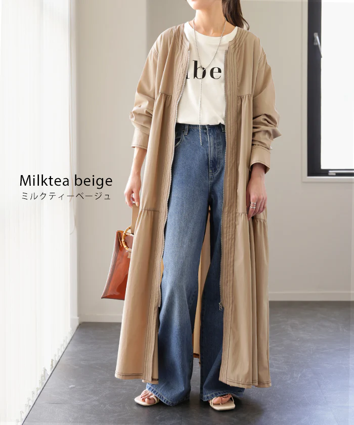 きっと虜になる。素材感「一枚でお洒落」 ティアード ワンピース レディース ロング ロングワンピース マキシ ティアードワンピ Aライン ファスナー 体型カバー 長袖 ステッチ ロングワンピ 伸縮 ナイロン 大きいサイズ きれいめ 羽織 春 夏 HUG.U - Image 14