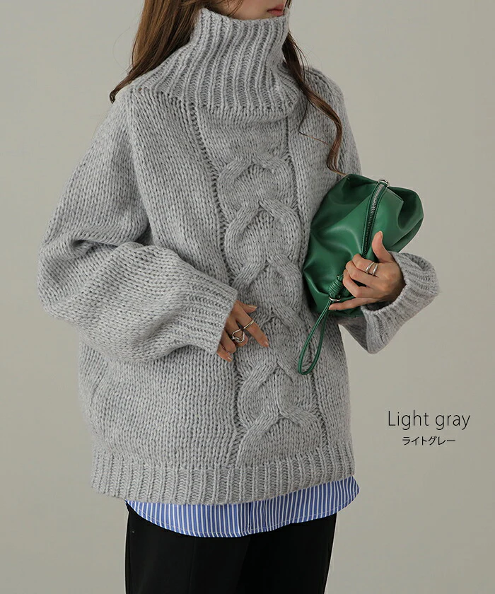 ざっくり「手 編 み」 ハンドメイド ニット タートルネック タートルニット レディース セーター トップス ケーブル ケーブルニット 長袖 ハイネック ハイネックニット 肉厚 体型カバー タートル ゆったり 畦編み ぽわん袖 春 夏 HUG.U - Image 18