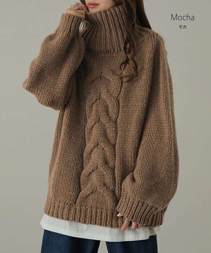 ざっくり「手 編 み」 ハンドメイド ニット タートルネック タートルニット レディース セーター トップス ケーブル ケーブルニット 長袖 ハイネック ハイネックニット 肉厚 体型カバー タートル ゆったり 畦編み ぽわん袖 春 夏 HUG.U - Image 20