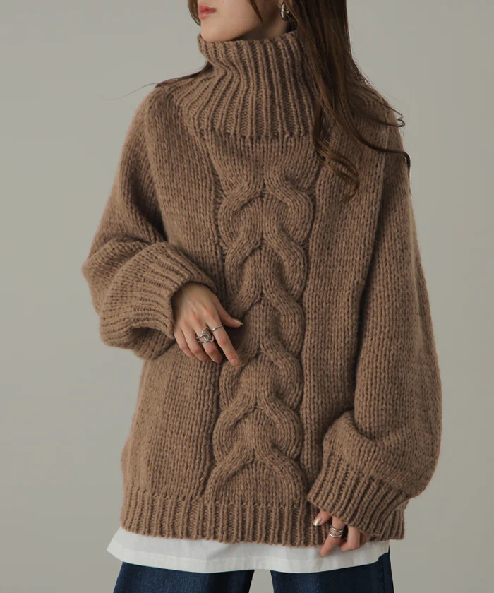 ざっくり「手 編 み」 ハンドメイド ニット タートルネック タートルニット レディース セーター トップス ケーブル ケーブルニット 長袖 ハイネック ハイネックニット 肉厚 体型カバー タートル ゆったり 畦編み ぽわん袖 春 夏 HUG.U - Image 28