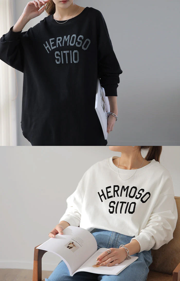 ロゴ ゆったり 「大人 お洒落 ロンT」 綿 レディース カットソー ロゴT ロゴティー 長袖 Tシャツ ロング チュニック ビッグ プリント ドルマン 大きいサイズ きれいめ 体型カバー シンプル お尻が隠れる 黒 白 春 夏 HUG.U メール便 - Image 126
