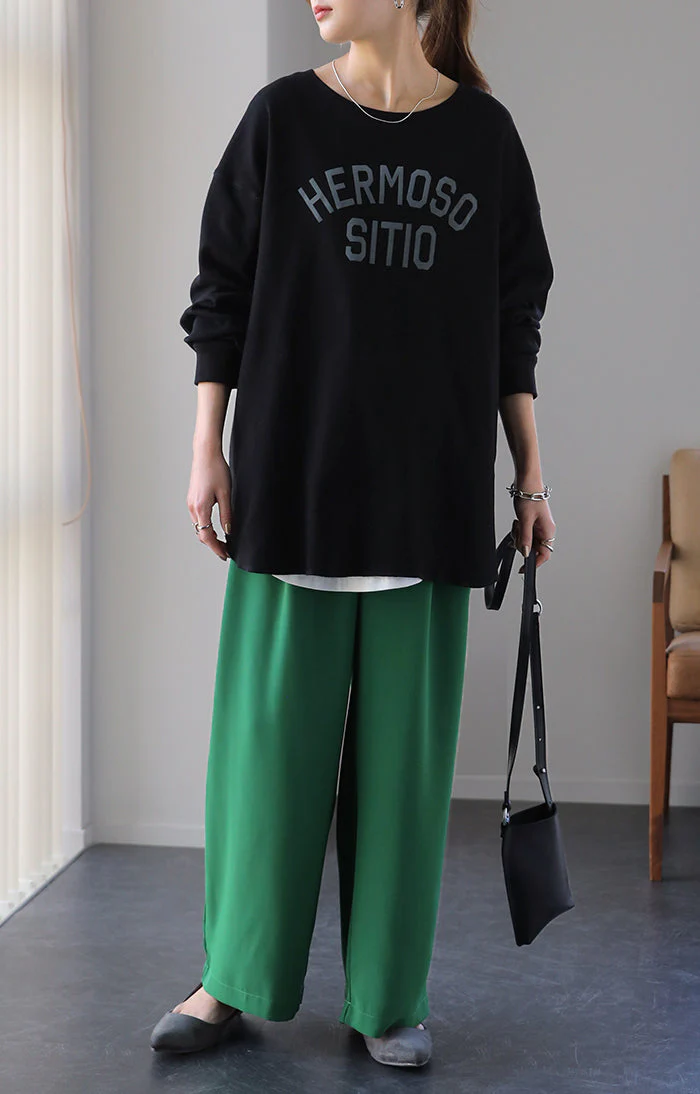 ロゴ ゆったり 「大人 お洒落 ロンT」 綿 レディース カットソー ロゴT ロゴティー 長袖 Tシャツ ロング チュニック ビッグ プリント ドルマン 大きいサイズ きれいめ 体型カバー シンプル お尻が隠れる 黒 白 春 夏 HUG.U メール便 - Image 180