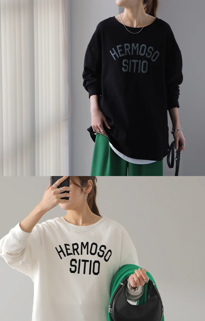 ロゴ ゆったり 「大人 お洒落 ロンT」 綿 レディース カットソー ロゴT ロゴティー 長袖 Tシャツ ロング チュニック ビッグ プリント ドルマン 大きいサイズ きれいめ 体型カバー シンプル お尻が隠れる 黒 白 春 夏 HUG.U メール便 - Image 202