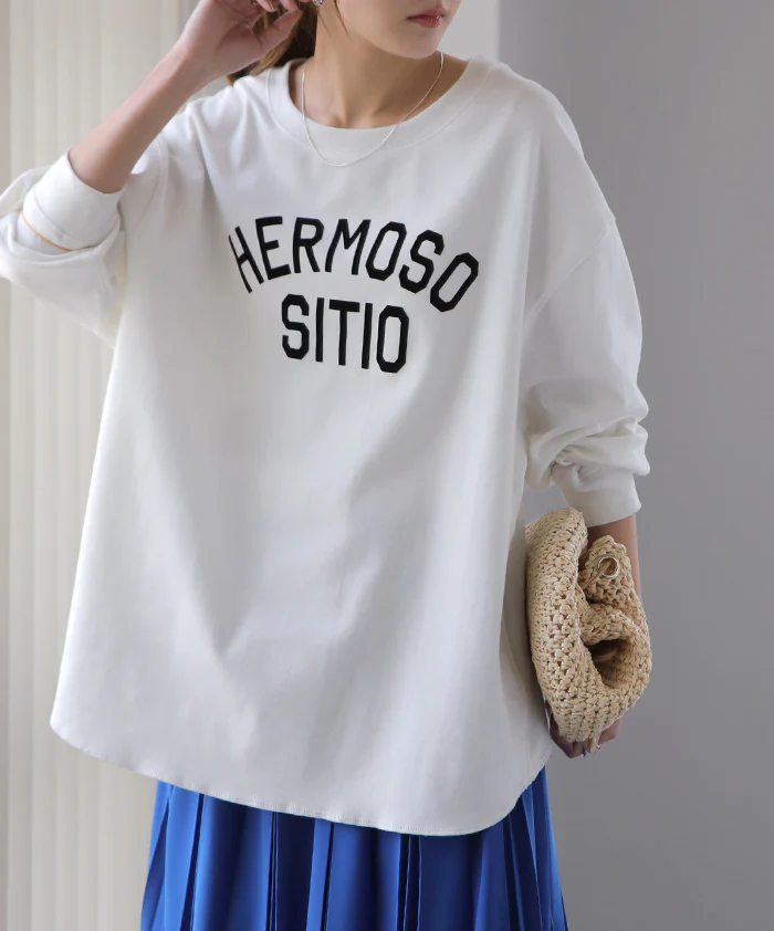ロゴ ゆったり 「大人 お洒落 ロンT」 綿 レディース カットソー ロゴT ロゴティー 長袖 Tシャツ ロング チュニック ビッグ プリント ドルマン 大きいサイズ きれいめ 体型カバー シンプル お尻が隠れる 黒 白 春 夏 HUG.U メール便 - Image 222
