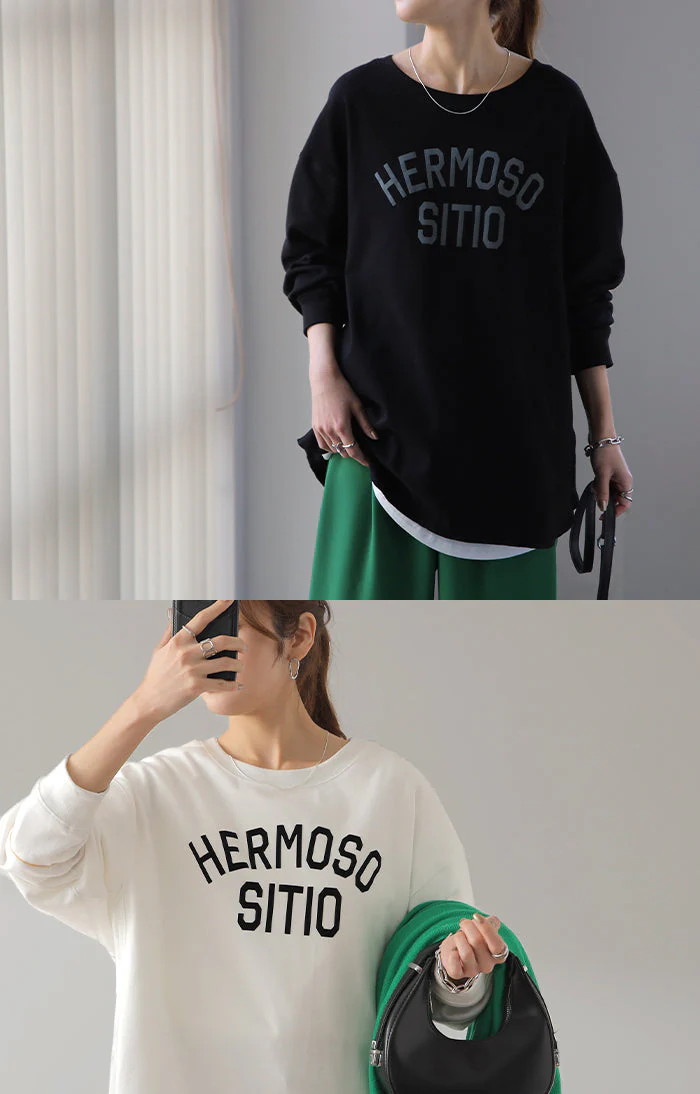 ロゴ ゆったり 「大人 お洒落 ロンT」 綿 レディース カットソー ロゴT ロゴティー 長袖 Tシャツ ロング チュニック ビッグ プリント ドルマン 大きいサイズ きれいめ 体型カバー シンプル お尻が隠れる 黒 白 春 夏 HUG.U メール便 - Image 34