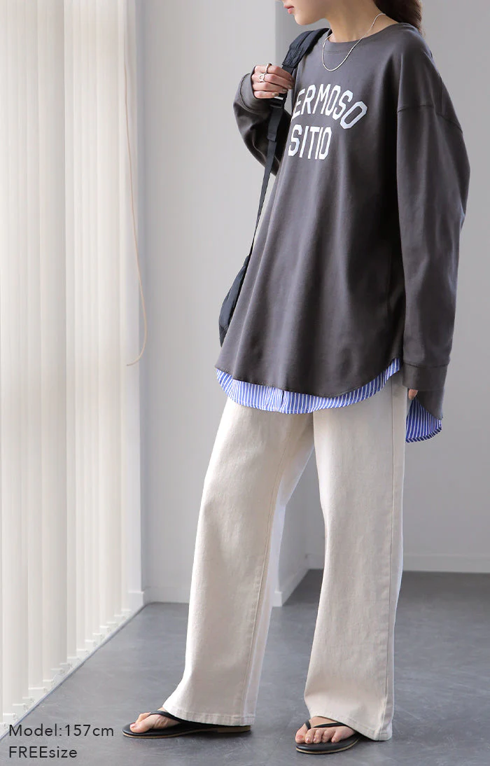 ロゴ ゆったり 「大人 お洒落 ロンT」 綿 レディース カットソー ロゴT ロゴティー 長袖 Tシャツ ロング チュニック ビッグ プリント ドルマン 大きいサイズ きれいめ 体型カバー シンプル お尻が隠れる 黒 白 春 夏 HUG.U メール便 - Image 63