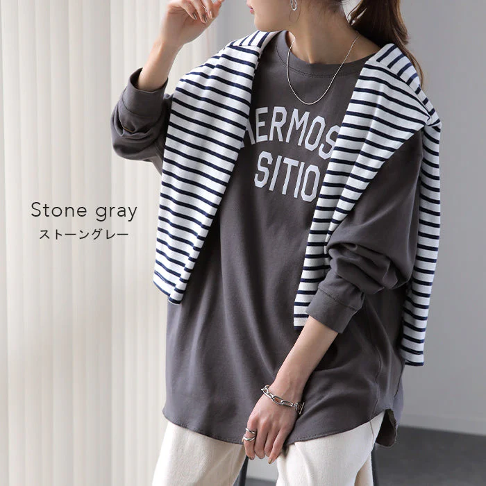 ロゴ ゆったり 「大人 お洒落 ロンT」 綿 レディース カットソー ロゴT ロゴティー 長袖 Tシャツ ロング チュニック ビッグ プリント ドルマン 大きいサイズ きれいめ 体型カバー シンプル お尻が隠れる 黒 白 春 夏 HUG.U メール便 - Image 72