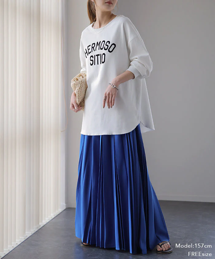 ロゴ ゆったり 「大人 お洒落 ロンT」 綿 レディース カットソー ロゴT ロゴティー 長袖 Tシャツ ロング チュニック ビッグ プリント ドルマン 大きいサイズ きれいめ 体型カバー シンプル お尻が隠れる 黒 白 春 夏 HUG.U メール便 - Image 77