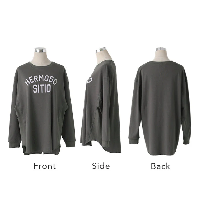 ロゴ ゆったり 「大人 お洒落 ロンT」 綿 レディース カットソー ロゴT ロゴティー 長袖 Tシャツ ロング チュニック ビッグ プリント ドルマン 大きいサイズ きれいめ 体型カバー シンプル お尻が隠れる 黒 白 春 夏 HUG.U メール便 - Image 81