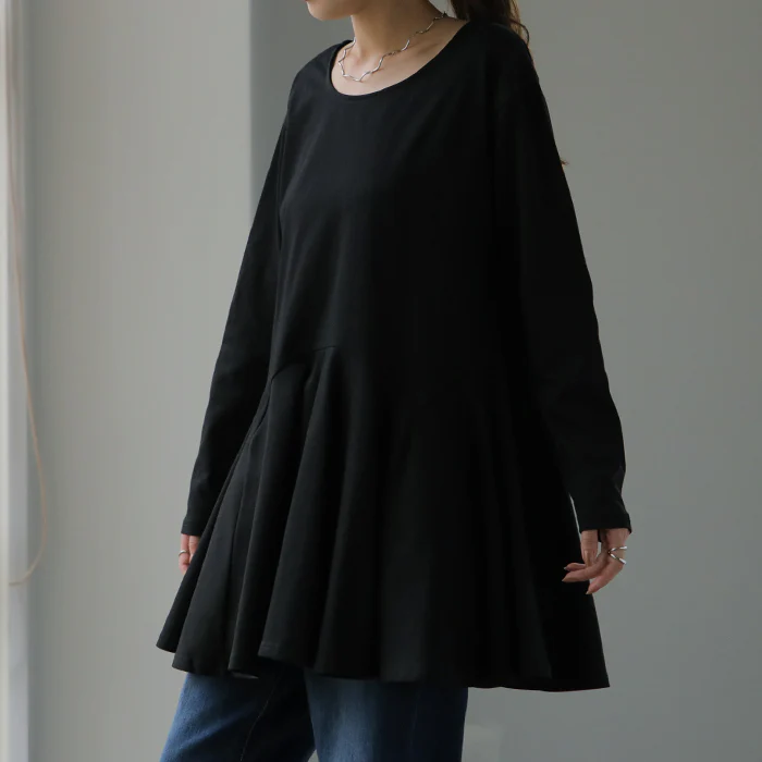 裾フリル 「お尻を可愛く隠す」 カットソー 大人 ブラウス 重ね着 レイヤード ロング Tシャツ ロンT トップス レディース ペプラム フリル 裾 裾フリル ドッキング 長袖 Uネック 無地 体型カバー 白 黒 シャツ バックフリル 大きいサイズ 春 夏 HUG.U メール便 - Image 26