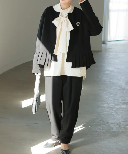 フォーマル 3点セット パンツ ジャケット ブラウス 体型カバー レディース シワになりにくい パンツスーツ スーツ セットアップ 入学式 卒業式 セレモニースーツ オケージョン 黒 ベージュ 春 夏 HUG.U - Image 13