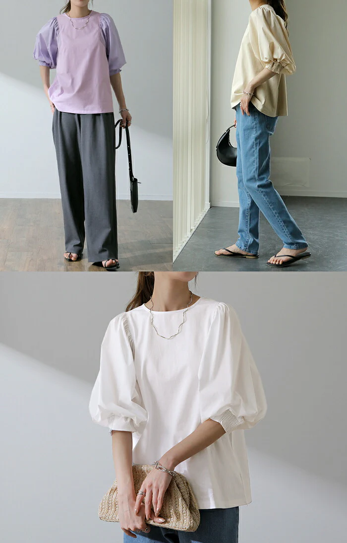 Tシャツ感覚「パフ T」 袖 ぽわん ドッキング カットソー ブラウス 重ね着 レイヤード 半袖 ティーシャツ パフスリーブ バルーンスリーブ トップス レディース きれいめ シンプル 体型カバー ボリューム 白 黒 シャツ 春 夏 HUG.U メール便 - Image 17