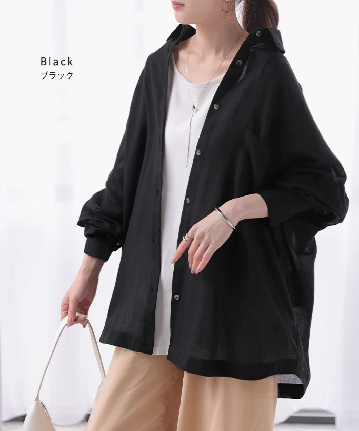 【夏セール】 透 明 感『 シアーシャツ』 体型カバー シャツ ■一部7月下旬入荷 トップス レディース チュニック リネン風 長袖 薄手 ゆる ビッグサイズ 大きいサイズ 彼シャツ ドルマン ロングシャツ ロング ブラウス 羽織 白シャツ オーバーサイズ 白 ピンク 春 夏 HUG.U メール便 - Image 21