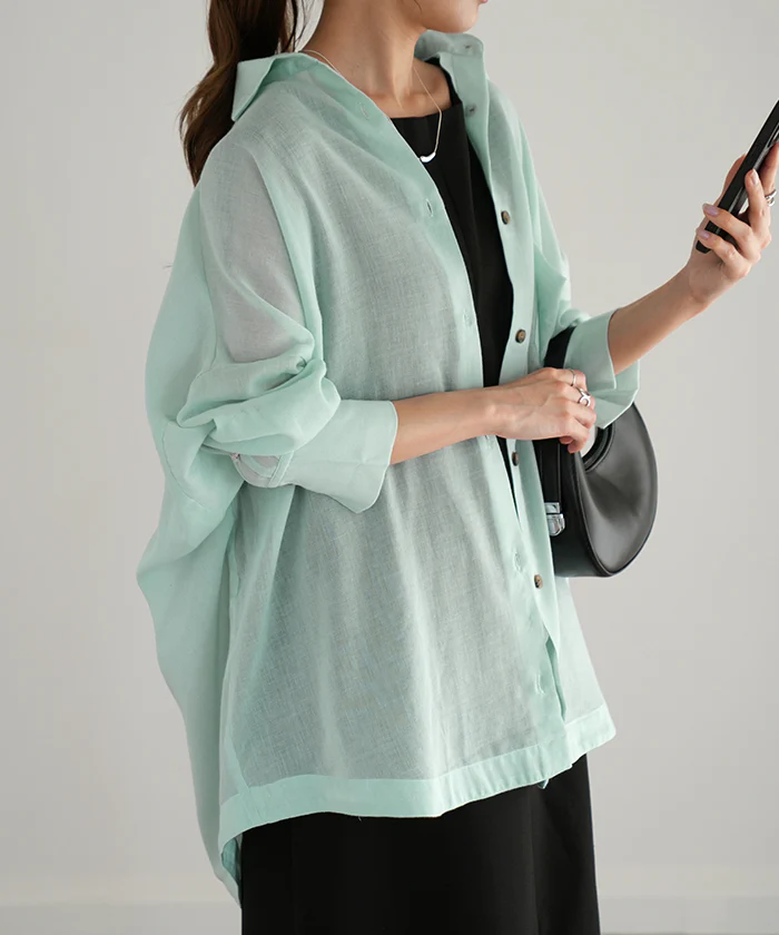 【夏セール】 透 明 感『 シアーシャツ』 体型カバー シャツ ■一部7月下旬入荷 トップス レディース チュニック リネン風 長袖 薄手 ゆる ビッグサイズ 大きいサイズ 彼シャツ ドルマン ロングシャツ ロング ブラウス 羽織 白シャツ オーバーサイズ 白 ピンク 春 夏 HUG.U メール便 - Image 32