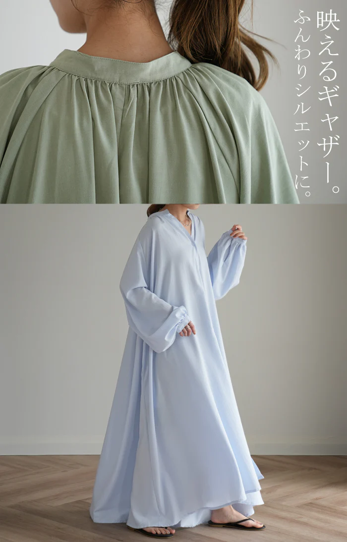 マルチway 「最高にゆったり。」 ワンピ ワンピース シャツ ロングワンピース ロング レディース ぽわん袖 ナチュラル シャツワンピース マキシ 長袖 きれいめ バンドカラー 体型カバー 大きいサイズ 羽織 Aライン グリーン 緑 春 夏 HUG.U - Image 21